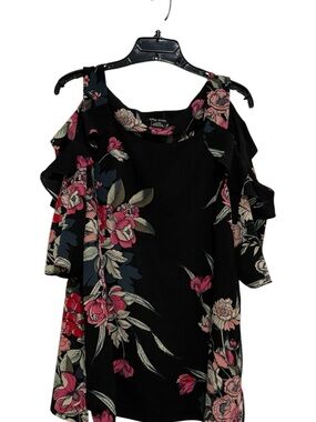 City Chic Black Floral Cold-Shoulder Blouse